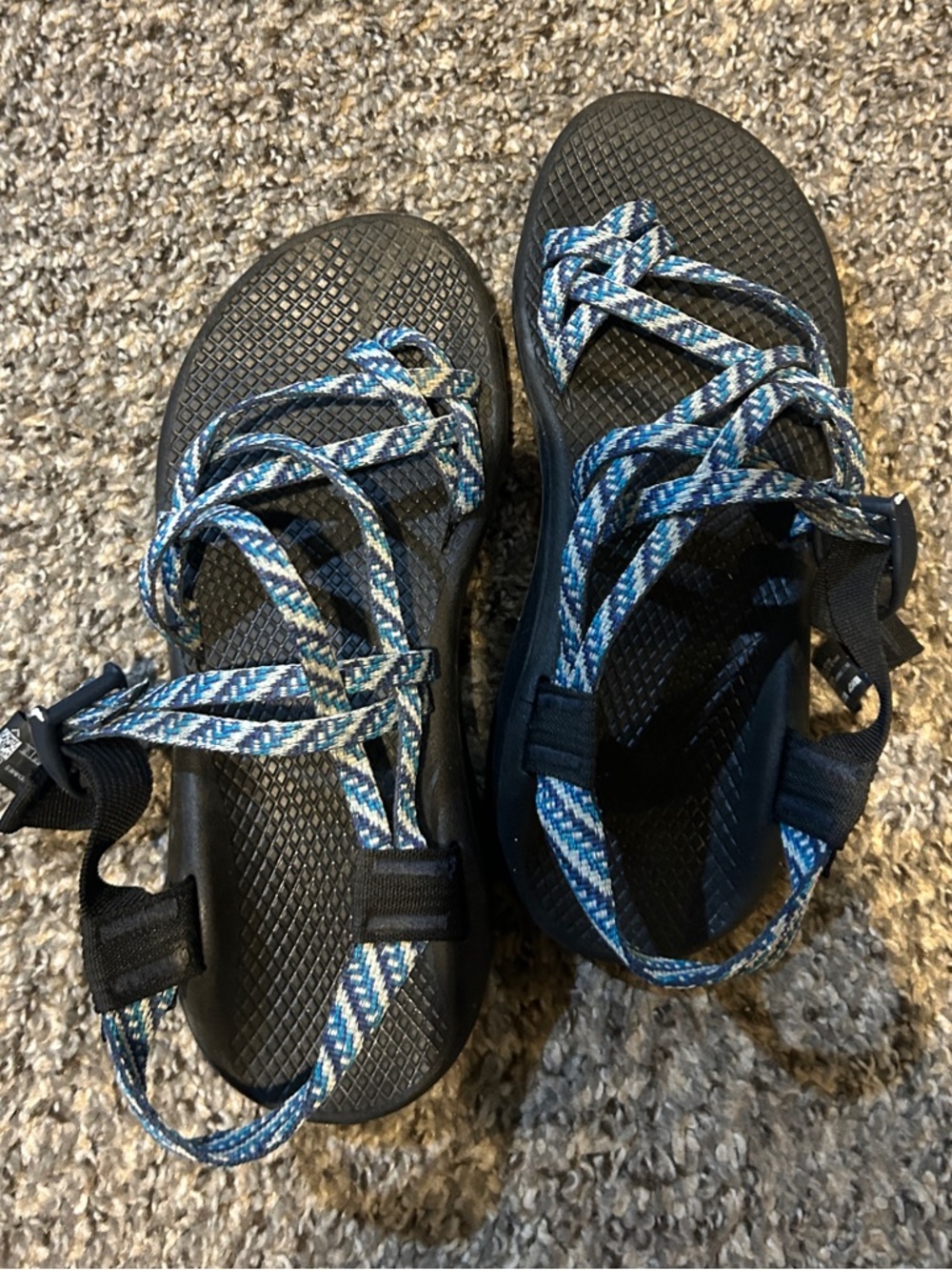 Chaco Woman’s Black Sandals with Blue Patterned Straps
